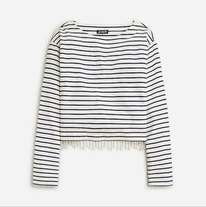 J.Crew Navy Striped Pearl Fringe Top 2X